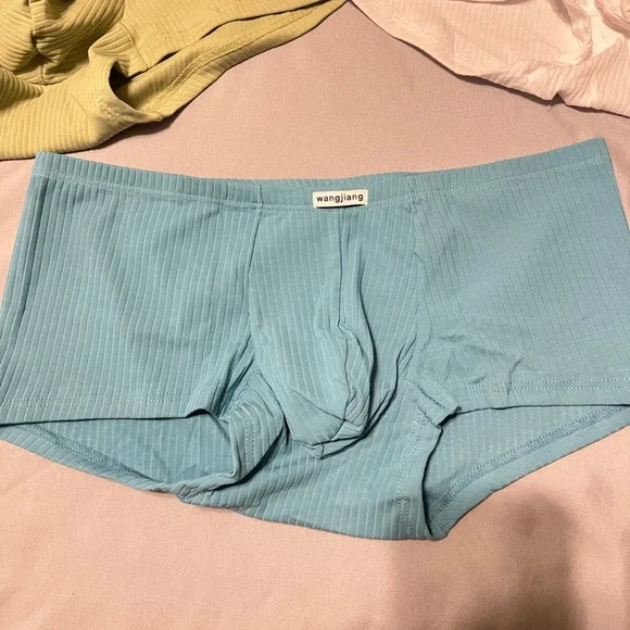 Men’s Ribbed Cotton Boxer Briefs Set - Green, White, Blue - Picture 4 of 6